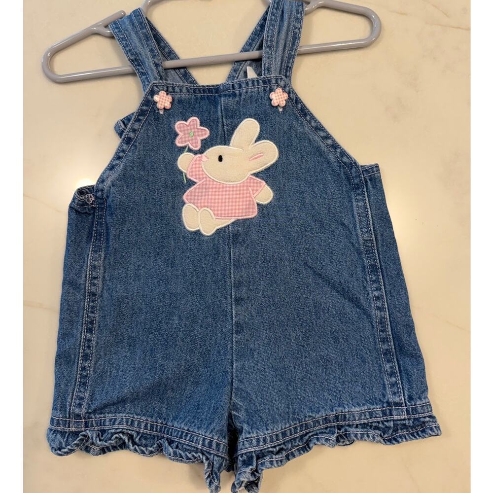 Vintage Sesame Street Denim Overall Shortalls Bunny Embroidered Y2K 0-3 months